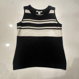 St. John Women's Small Sleeveless Sweater Black White Silver Knit Cashmere Blend